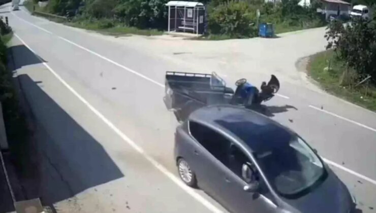 Ordu’da patpat ile arabanın karıştığı trafik kazası kameraya yansıdı